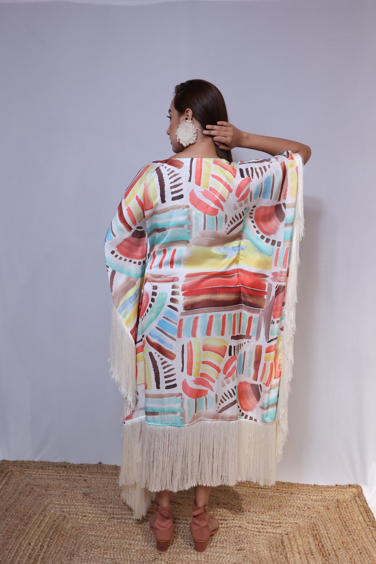 Multicolor Abstract Tassel Kaftaan Dress