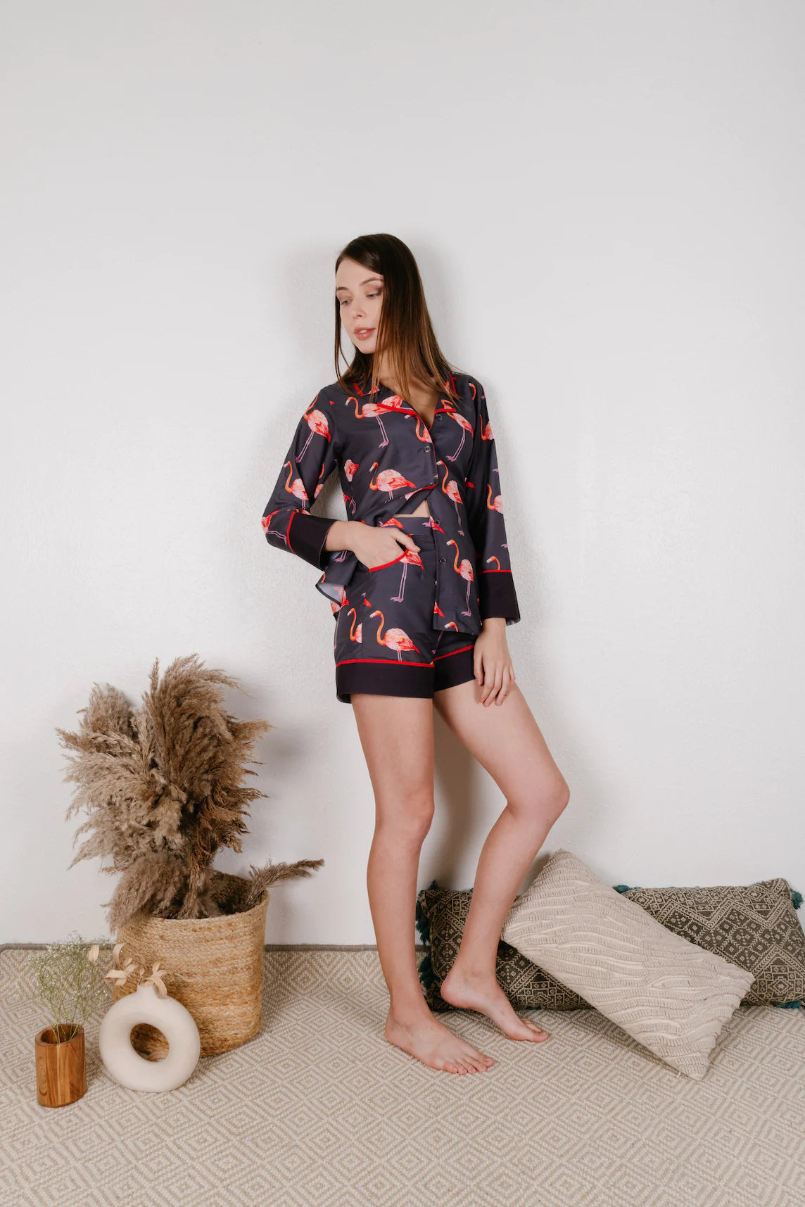 Night Of Flamingo Cotton Short Set