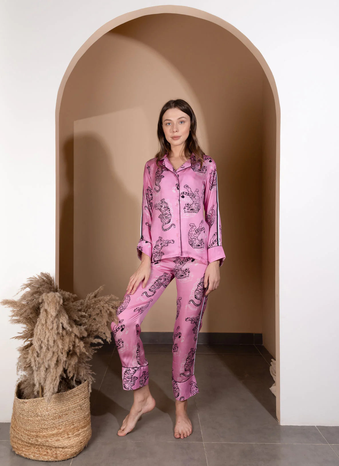 Tiger In Fuchsia Land Satin Luxe Pyjama Set