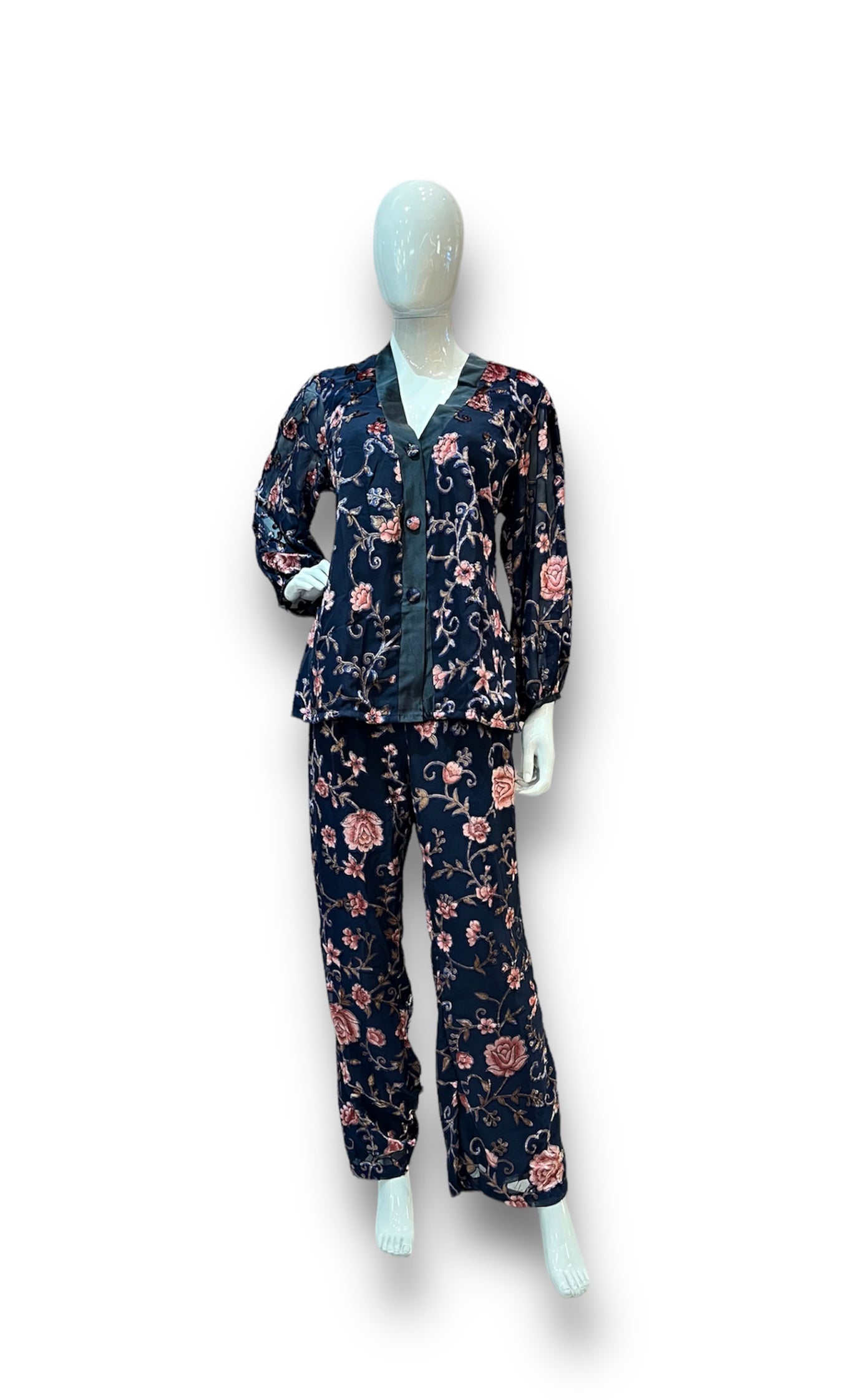 Navy Blue Floral Printed Loungewear