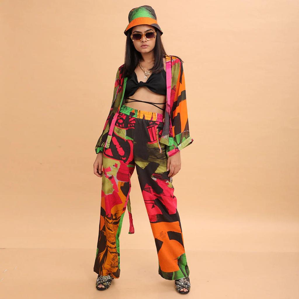 Pink Green Collage Abstract Print Co-ord Set