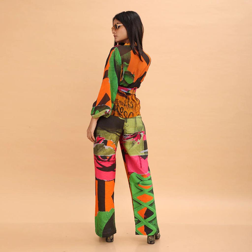 Pink Green Collage Abstract Print Co-ord Set